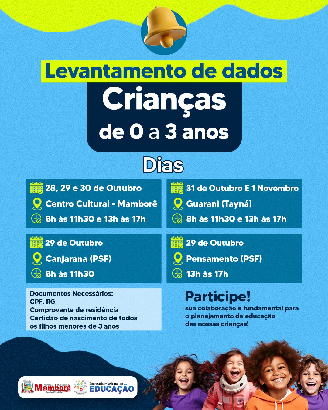 📢 Atenção, Mamborê! A Secretaria de Educação está realizando o levantamento de dados para famílias com crianças de 0 a 3 anos. Esse processo é fundamental para garantir o planejamento da educação infantil e atender melhor as necessidades da nossa comunidade. 🙏🏻🤝 Sua participação é essencial para o futuro da educação das nossas crianças! Vamos juntos construir um Mamborê mais forte e preparado. 🙌🏼💚 #mambo… Ver mais